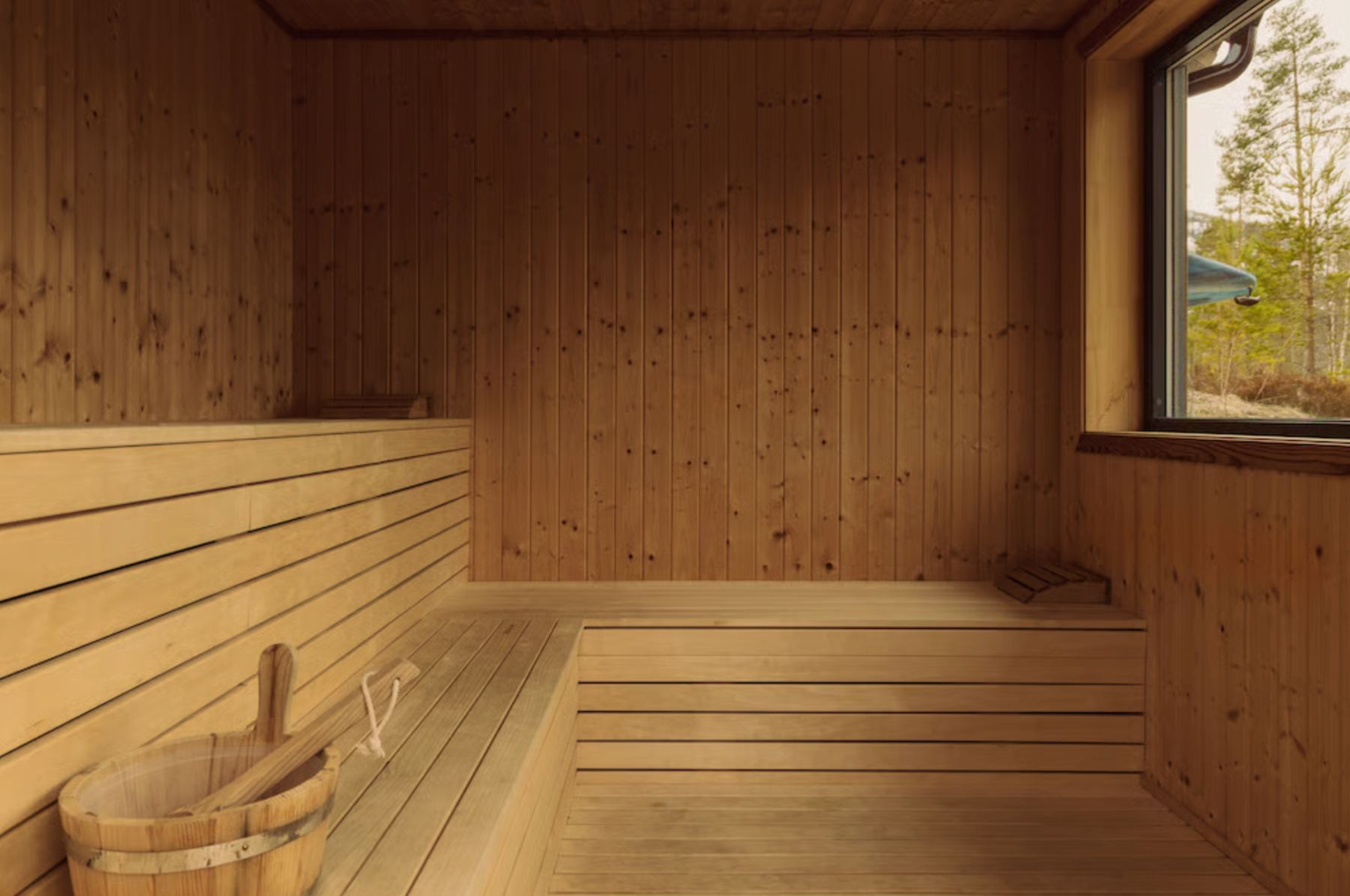 Sauna with window to the trees